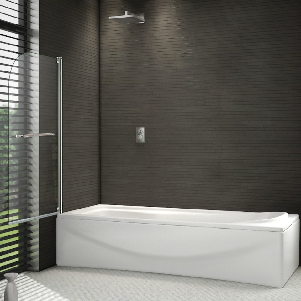 image 1 of 800x1400mm 180 Pivot Shower Bath Screen Tempered Glass Door Panel With Towel Rail Chrome