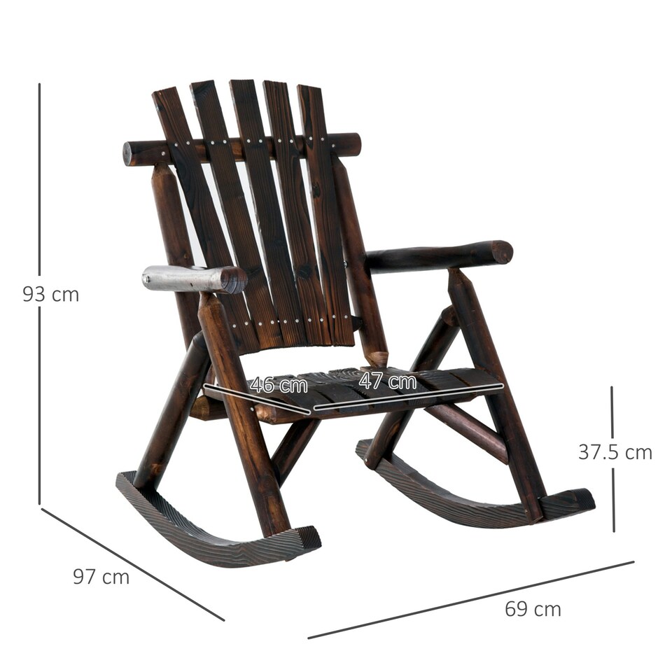 image 1 of Outsunny Fir Wood Rustic Patio Adirondack Rocking Chair Brown