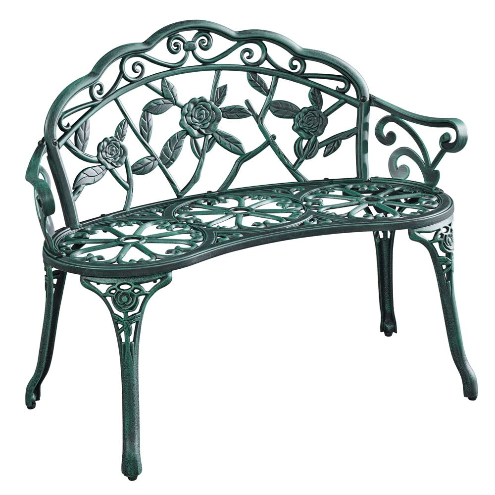 Yaheetech Floral Rose Accented Outdoor Metal Bench-Green | Green | Green | One Size | 1
