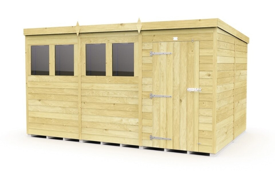 image 1 of 12 x 8 Feet Pent Shed - Single Door With Windows - Wood - L231 x W358 x H201 cm | Brown