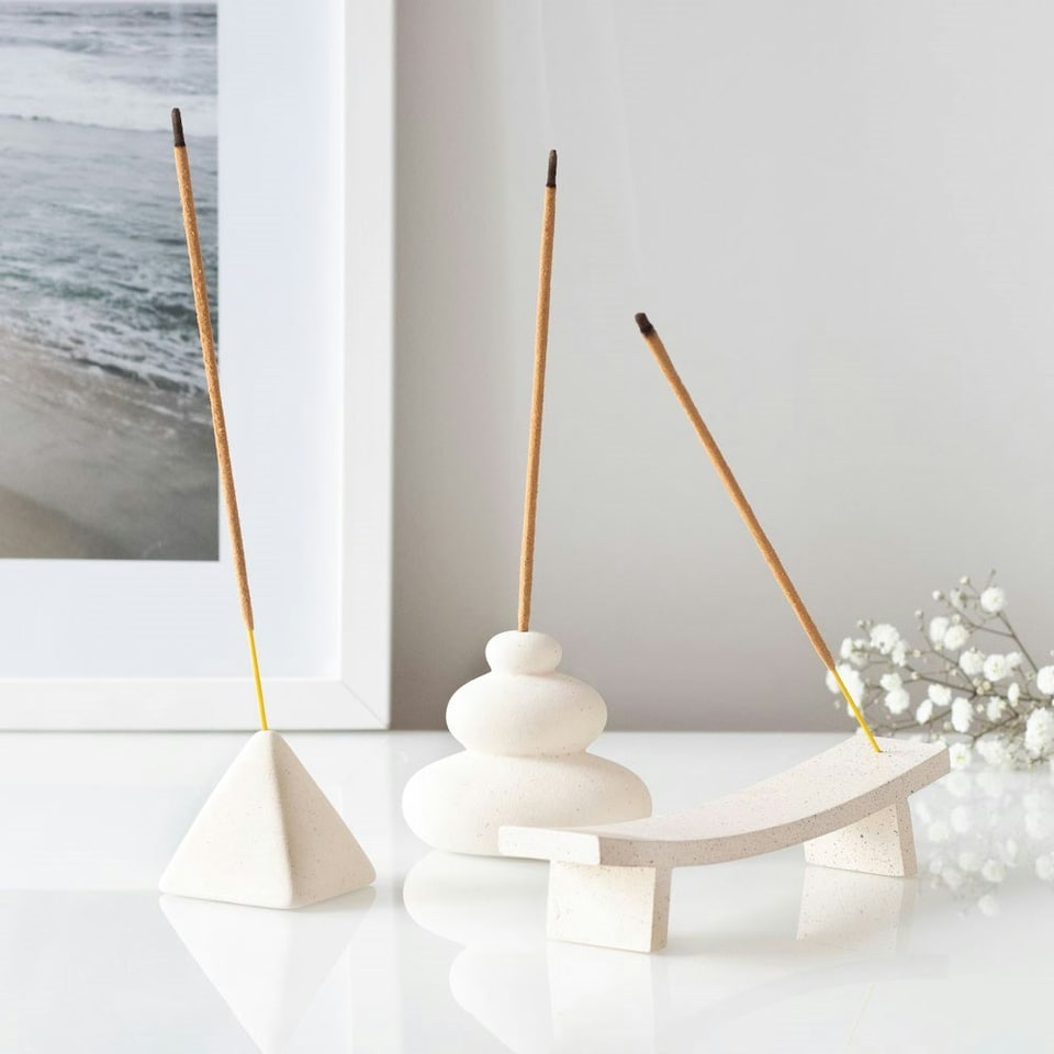 image 1 of Something Different Pyramid Incense Stick Holder - Cream - One Size