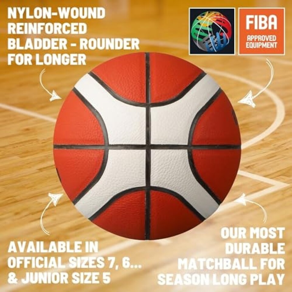 image 1 of Molten BG3800 Basketball, Indoor, FIBA Approved, Composite Leather, Size 6, Orange/Ivory, Suitable For Boys age 12, 13, 14 and Girls age 14 & Adult
