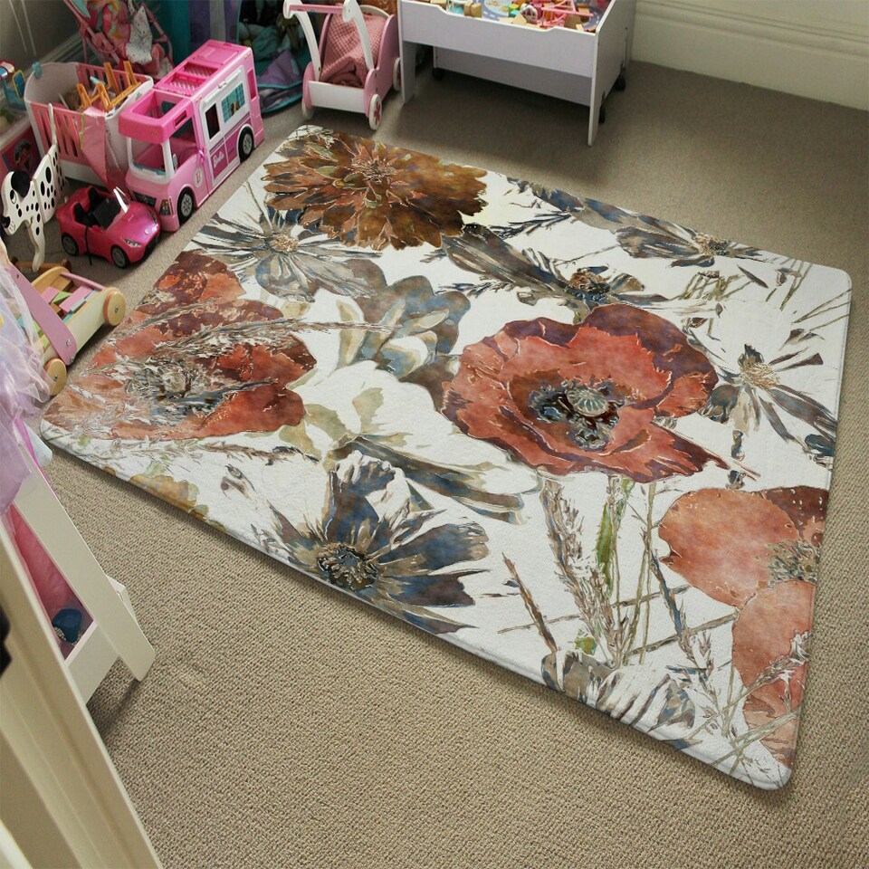 image 1 of Watercolour Flower Print (Rug) Multi | Small: 60x110cm