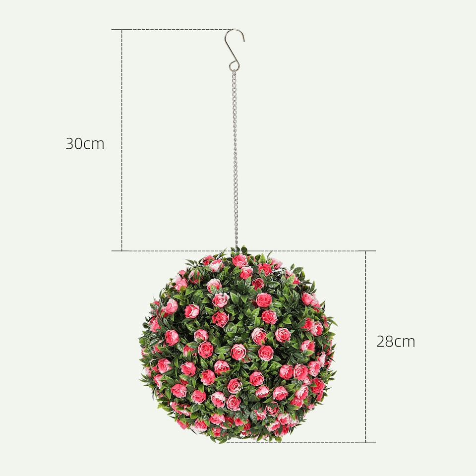 image 1 of HOMCOM Set of 2 Decorative Artificial Plants, UV-protected Artificial Plant Topiary Rose Balls, Fake Plants for Home Indoor outdoor Decor, 28cm, Pink