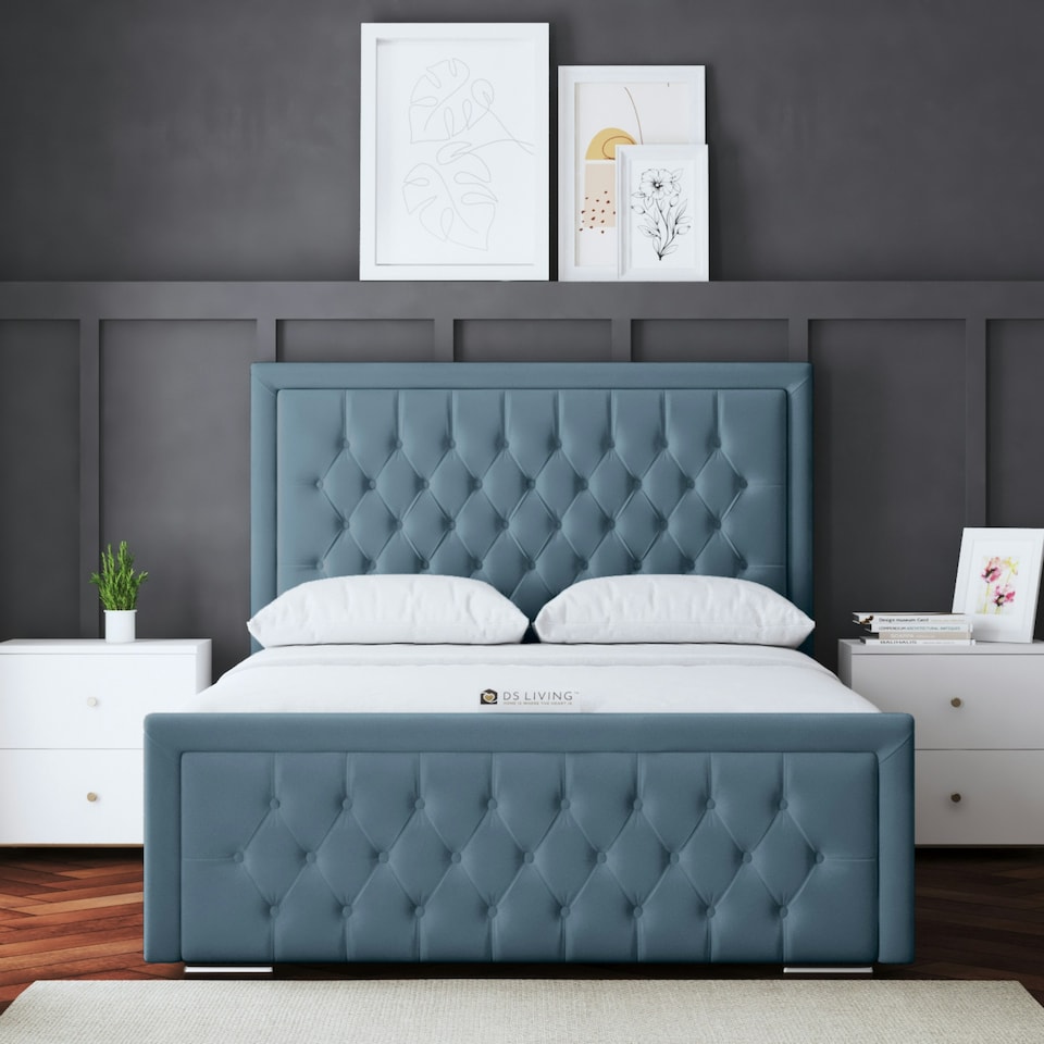 image 1 of Allegra Divan Bed with Upholstered Headboard - Blue - King / 5ft
