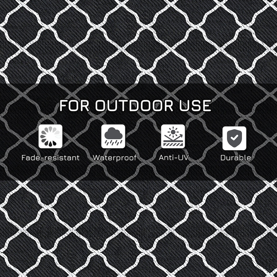 image 1 of Outsunny Reversible Waterproof Outdoor Rug W/ Carry Bag, 182 x 274 cm Black | Black
