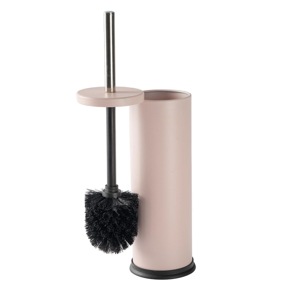 image 1 of Harbour Housewares Toilet Brush & Holder - Matt Pink - Round Stainless Steel Non Slip Rust Resistant Toilet Cleaning Brush Set