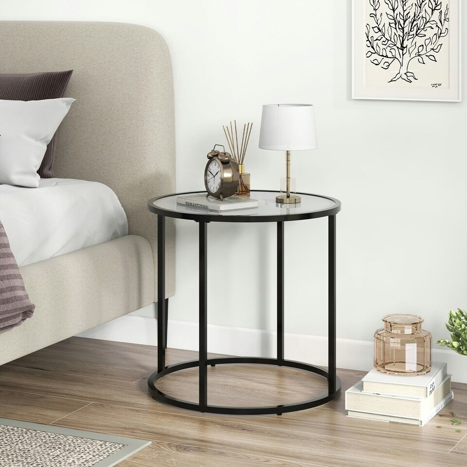 image 1 of COSTWAY Glass End Table 50cm Round Side Table White