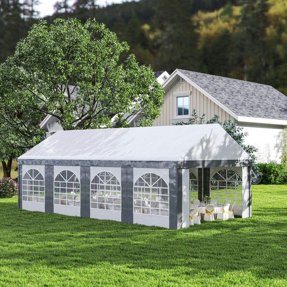 image 1 of Outsunny 8 x 4m Party Tent, Marquee Gazebo with Sides, Windows and Double Doors