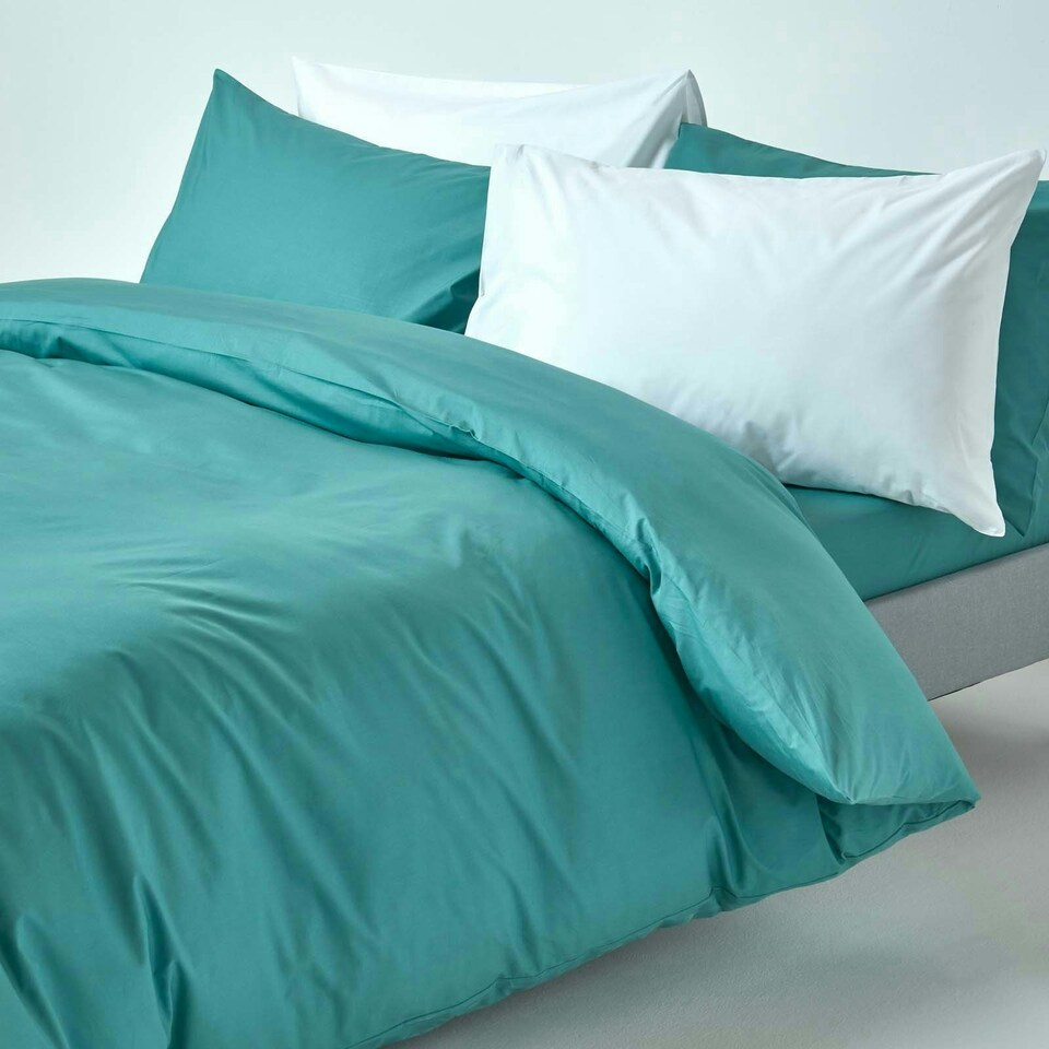 image 1 of Homescapes Teal Cotton Duvet Cover Set - 200 Thread Count - Single N/A | Single