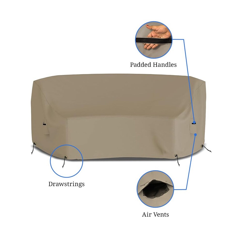image 1 of Covers&All Curved Outdoor Couch Cover, 1000D Waterproof, UV-Resistant Patio Furniture Cover, 90 in L x 34 in W x 32 in H x 46 in FL, Beige