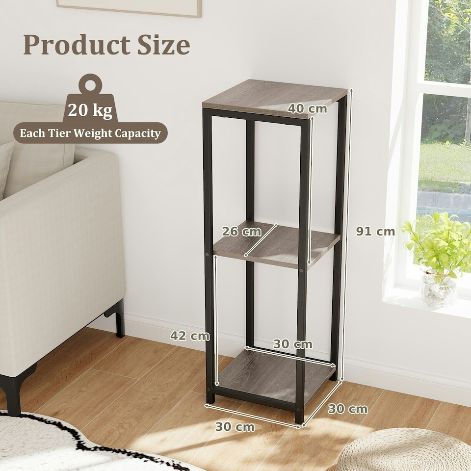 image 1 of COSTWAY 3 Tier Metal Plant Stand Corner Plant Holder Grey