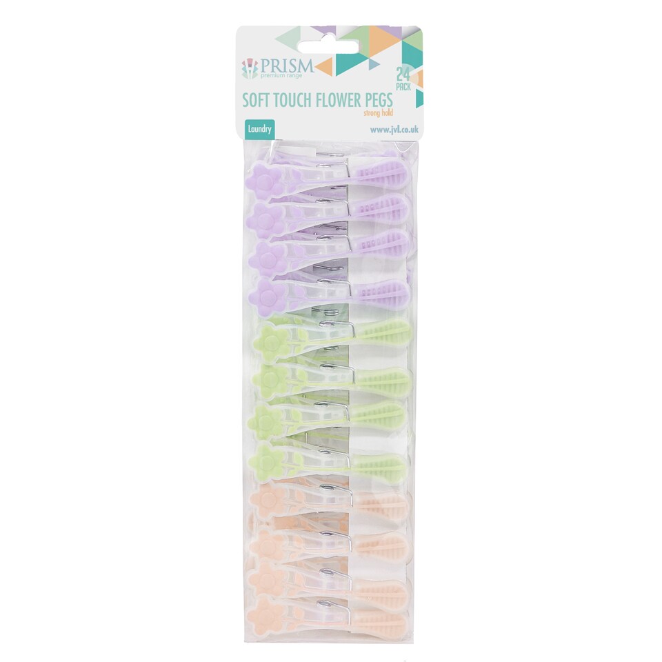 image 1 of JVL Grey Peg Basket with 48 Soft Touch Flower Clothes Pegs, Assorted Colours