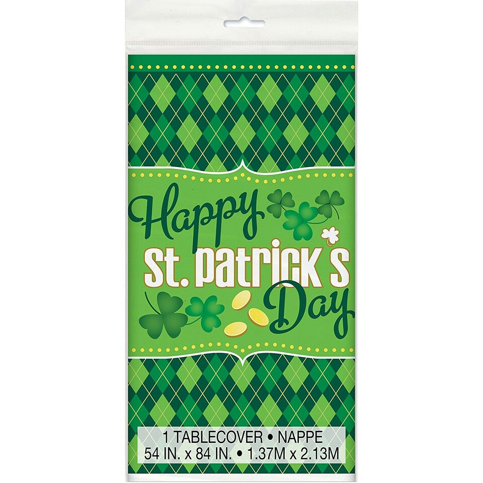 Unique Party Plastic Argyle St Patricks Day Party Table Cover - Green/White - One Size