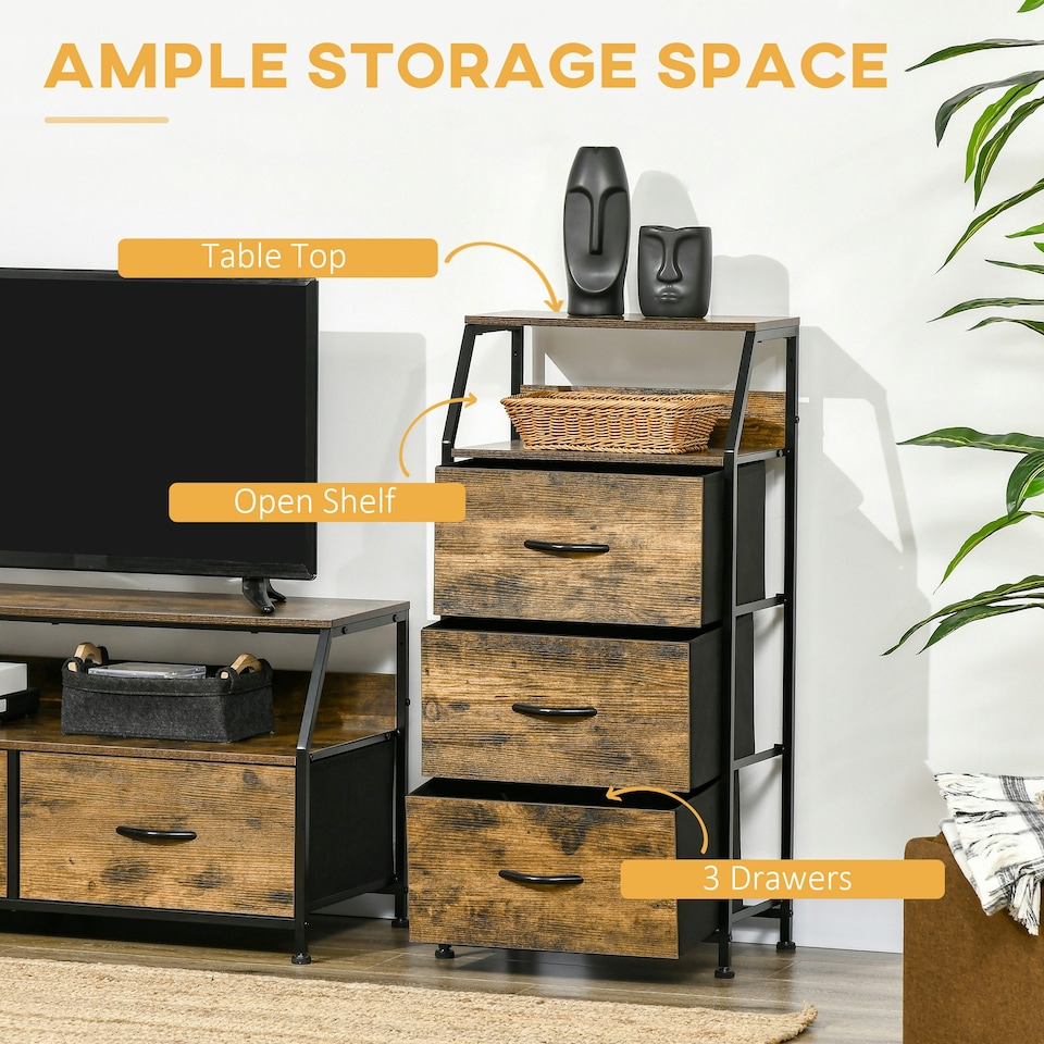 image 1 of HOMCOM Industrial 3 Drawers Storage Cabinet w/ Display Shelves for Living Room
