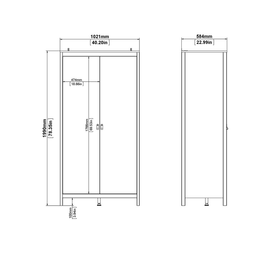 image 1 of Madrid Wardrobe with 2 Doors in White