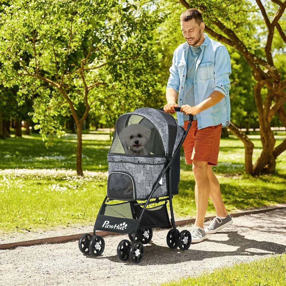 image 1 of PawHut Pet Stroller Dog Pram Pushchair Cat Travel Carriage Universal Wheels Grey