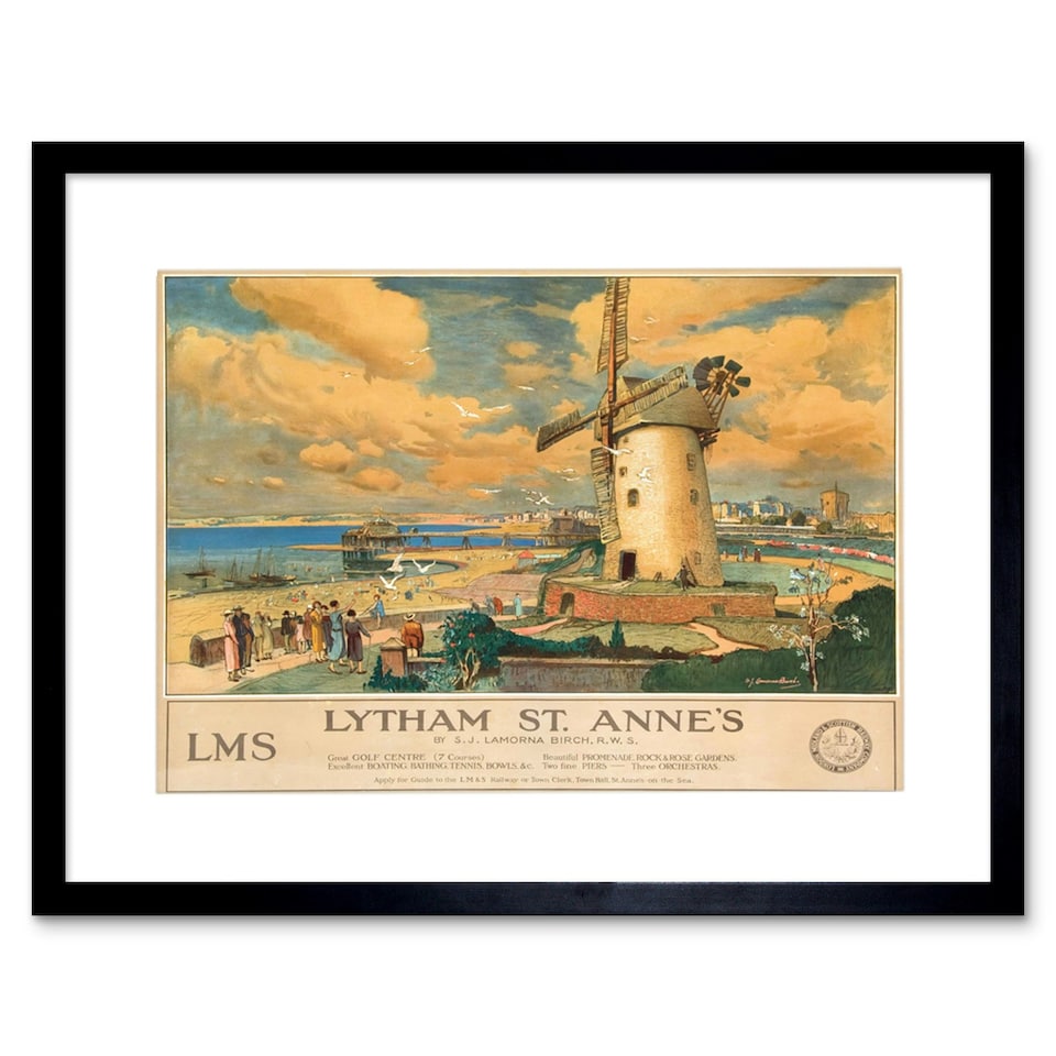 image 1 of England Lancashire Lytham St Annes Windmill 12x16" Framed Wall Art Print