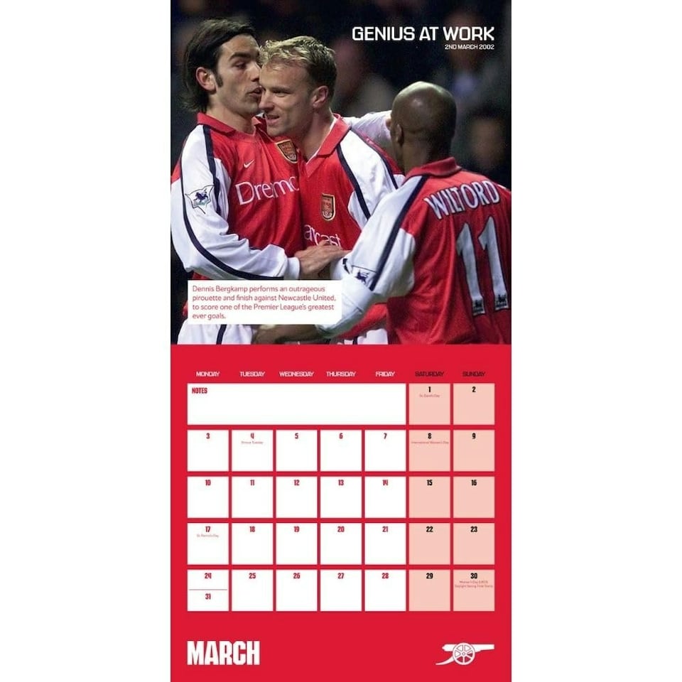 image 1 of Arsenal FC Legends 2025 Square Wall Calendar - Red/Blue/Gold - 30cm x 30cm