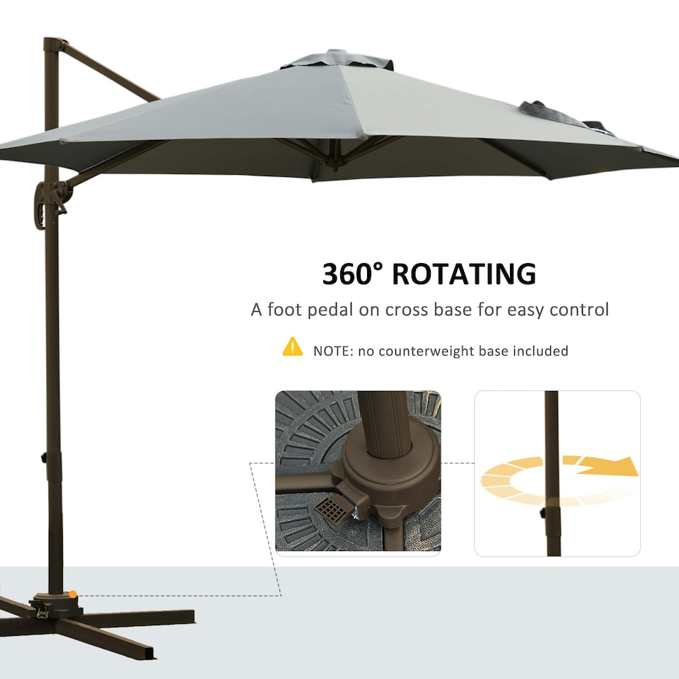 image 1 of Outsunny 3(m) Garden Banana Parasol Patio Cantilever Hanging Umbrella Dark Grey