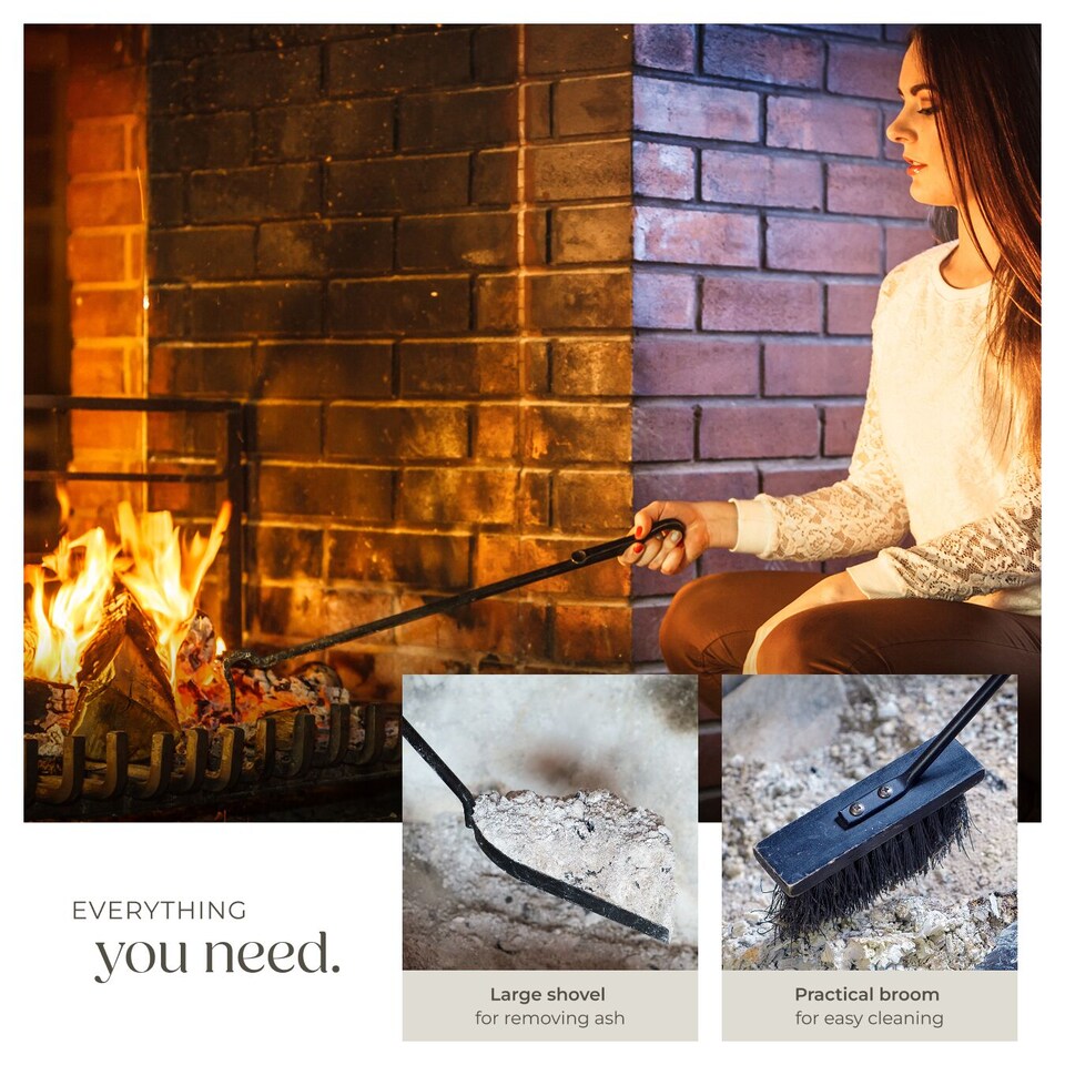 image 1 of Log Burner Accessories - 5-piece set, poker, tongs, broom, shovel, holder