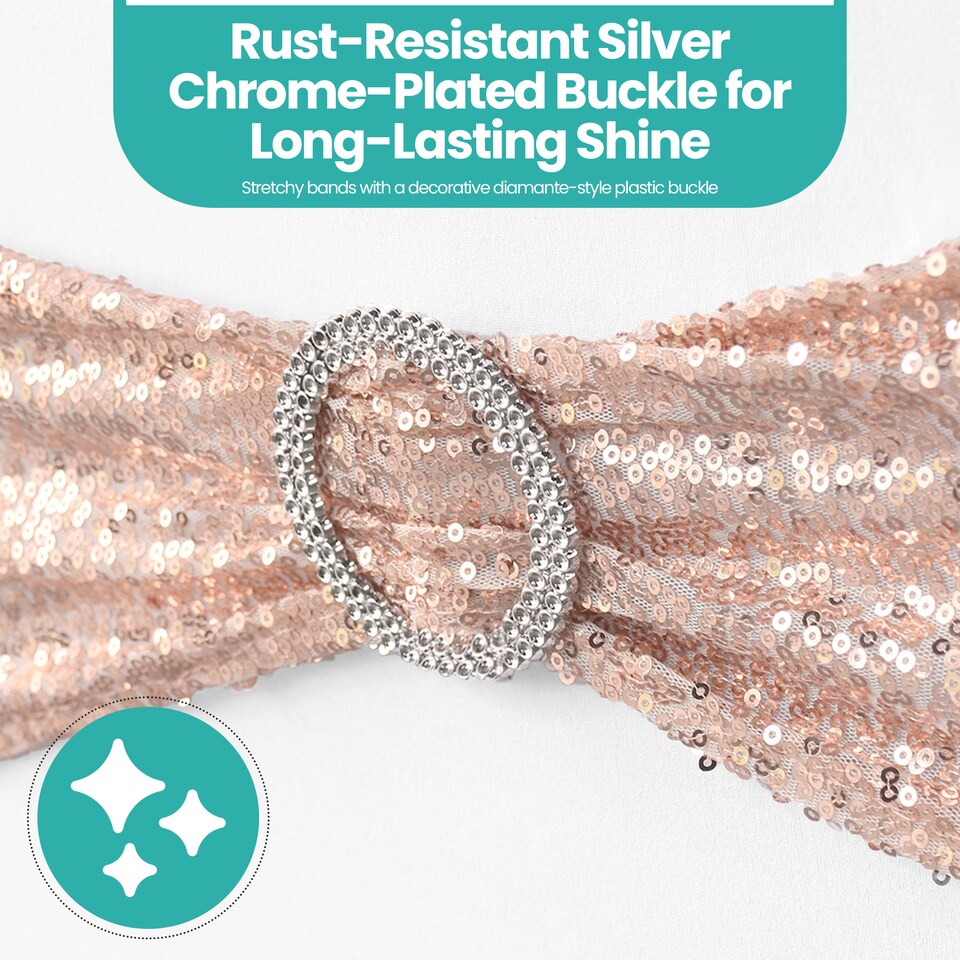 image 1 of Sequin Chair Sashes Stretch Spandex Chair Bands with Silver Buckle - 10pcs