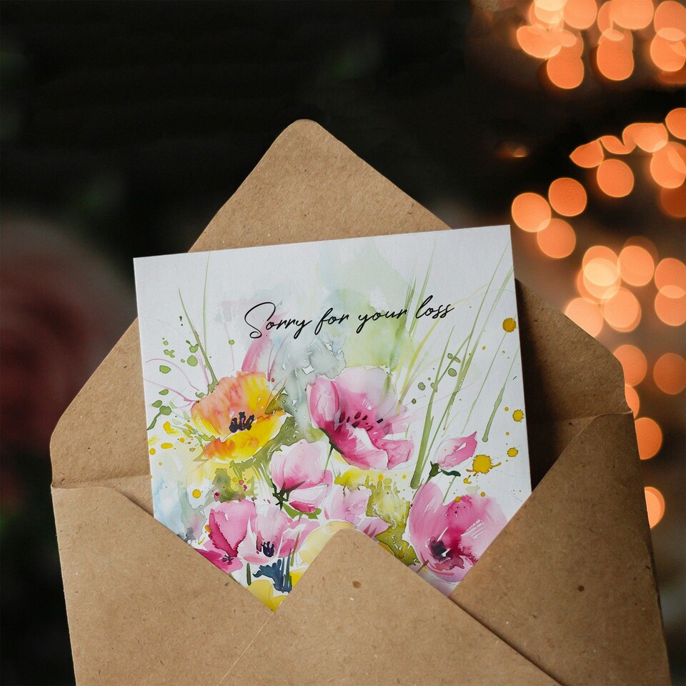 image 1 of Sorry Your Loss Watercolour Flowers Woman Sympathy Dad Card