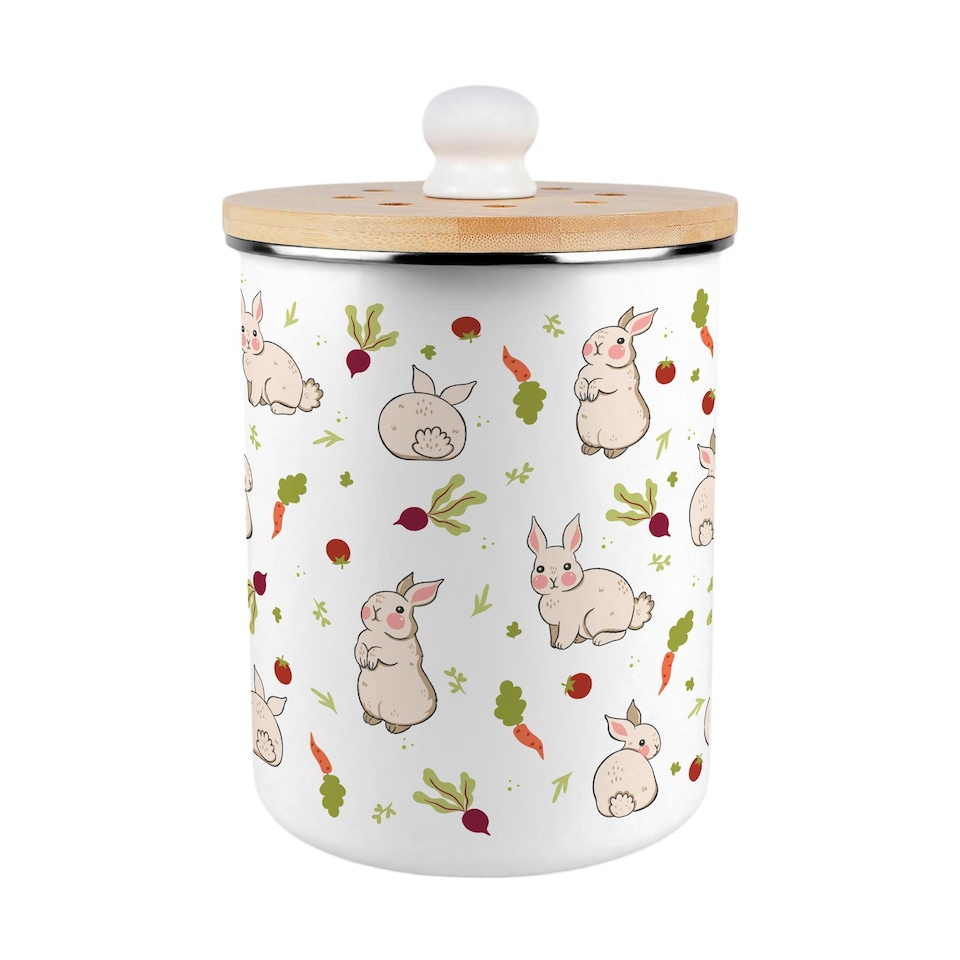 image 1 of Allotment Rabbits Food Waste Caddy - Metal 2L Decorative Kitchen Compost Bin