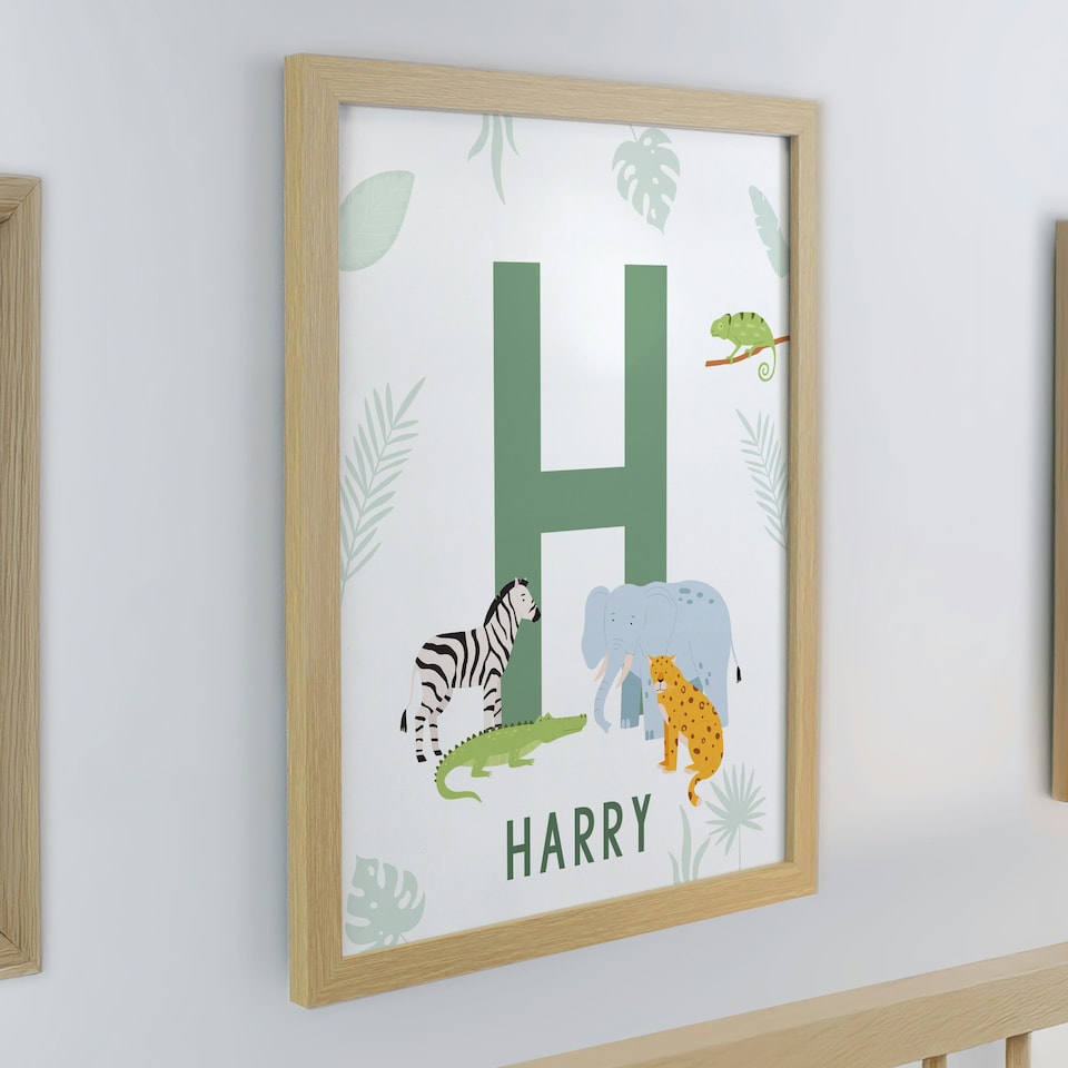 image 1 of Personalised Animal Initial Oak Poster Frame | Brown | One Size