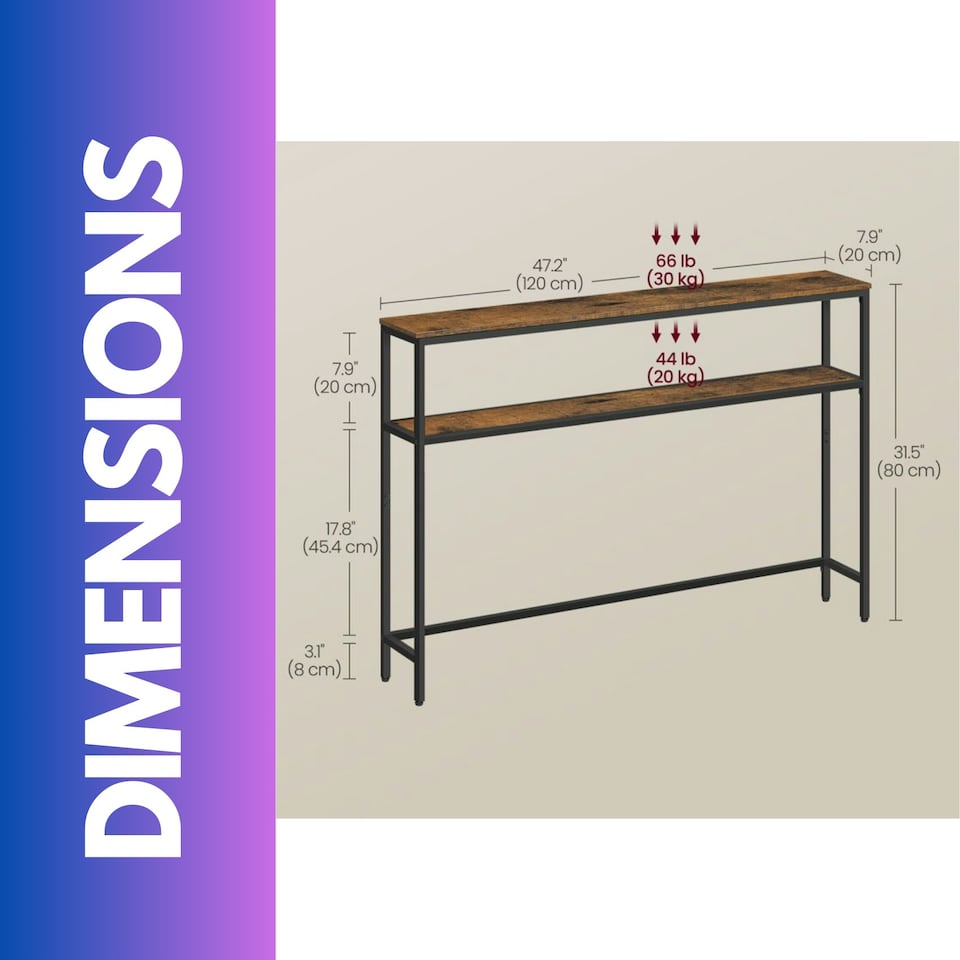 image 1 of Industrial Slim Hallway Console Table With 2 Shelves Rustic Brown Brown