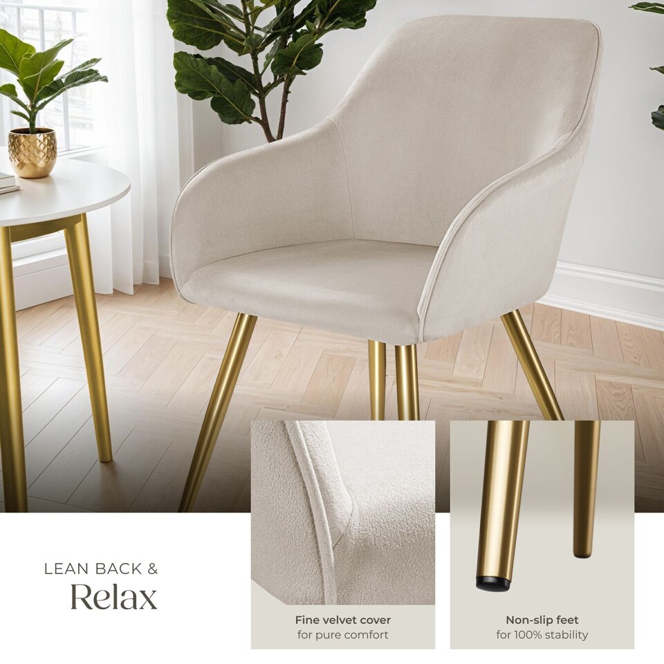 image 1 of Chair Marilyn with Velvet Cover, Gold Steel Legs and Plush Padding | Grey | taupe/gold | One Size | 4