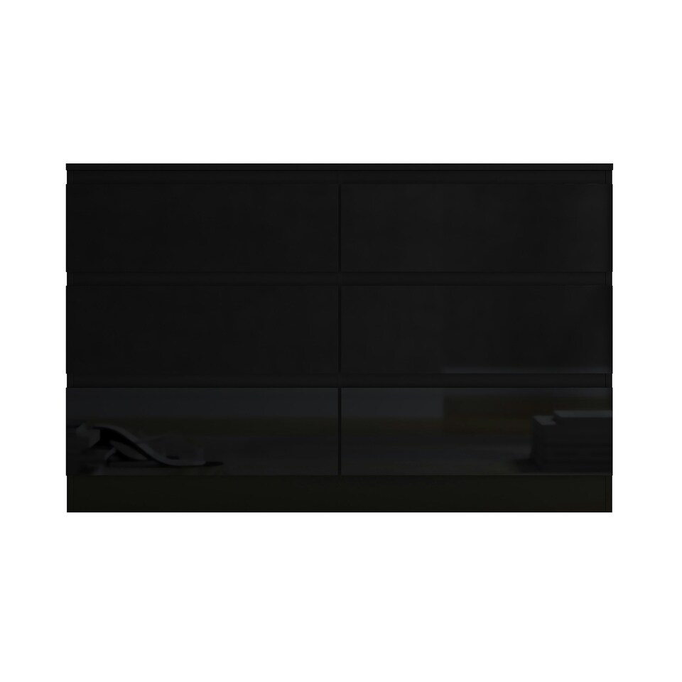 image 1 of FWStyle Stora 6 Drawer Wide 3+3 Chest Of Drawers - Black Gloss Front