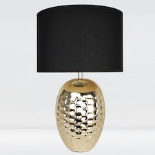 First Choice Lighting Textured Ceramic Bedside Table Light with Pale Gold Plated Finish and Black Textured Cotton Fabric Shade Gold | Black