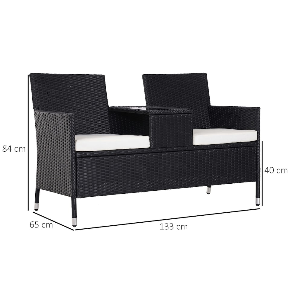 image 1 of Outsunny Rattan Chair Garden Furniture Patio Love Seat Table Grey | Grey