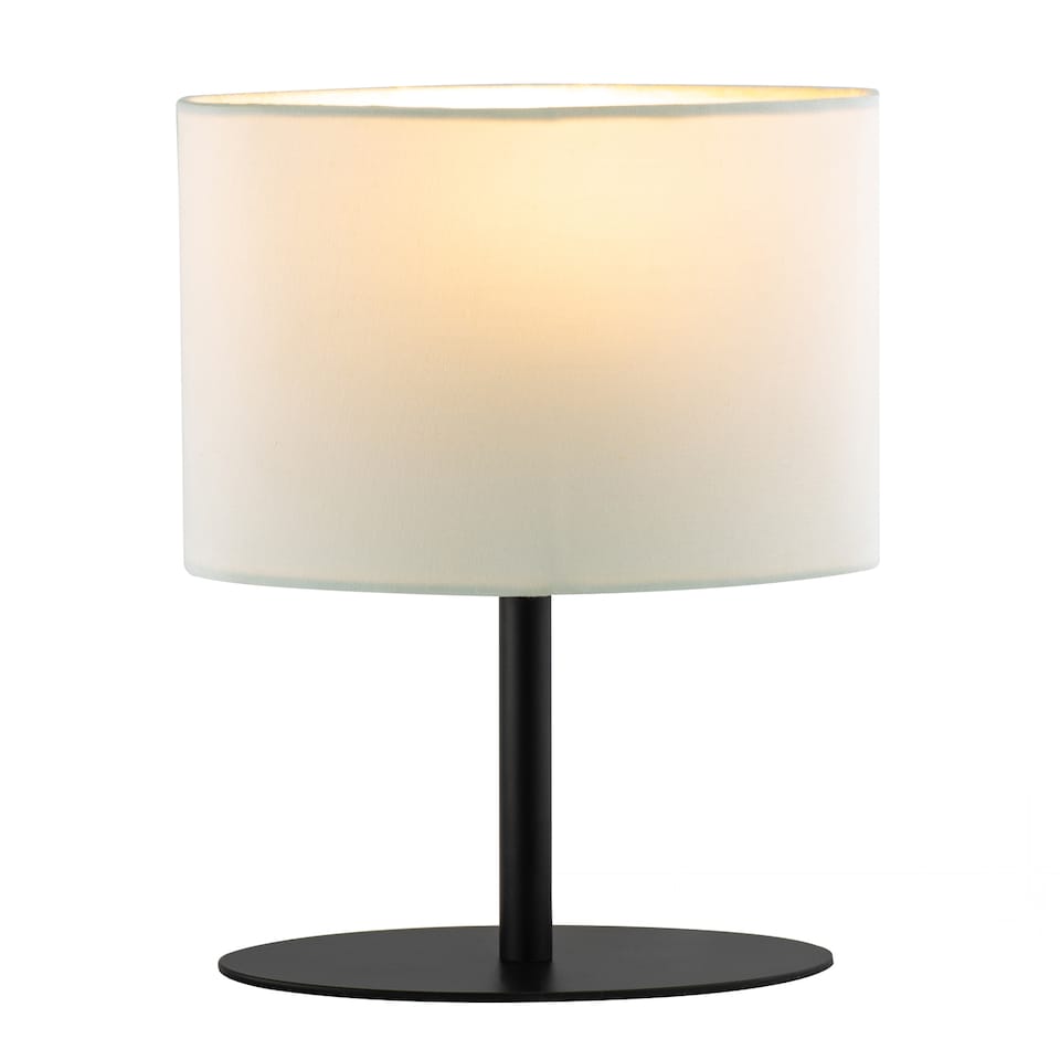 image 1 of Modern Designer Oval Table Lamp in Matte Black with Off-White Fabric Shade | Black