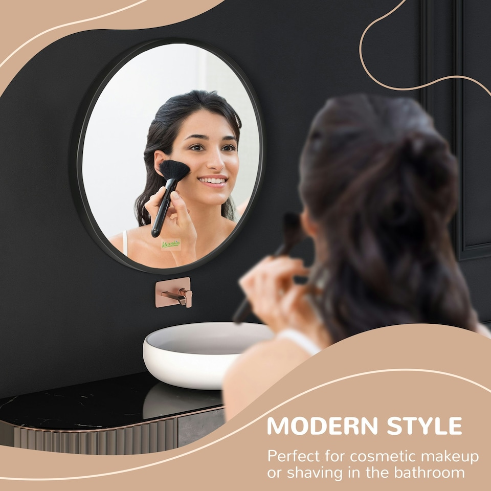 image 1 of kleankin Round Bathroom Mirror, Modern Wall Mirror Aluminium Frame, 40x40 cm