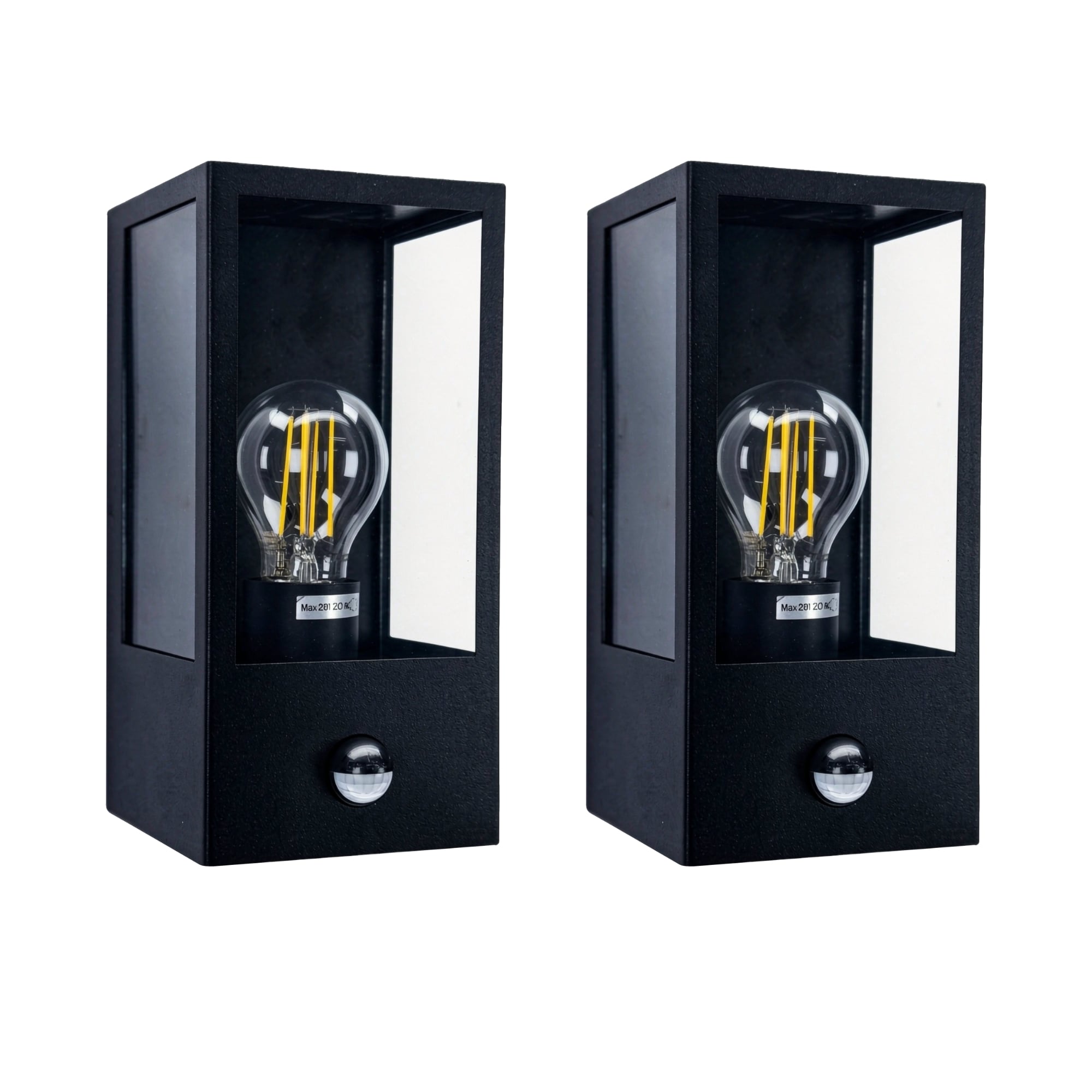 First Choice Lighting Set of 2 Compton Black Motion Sensor Outdoor Wall Lights