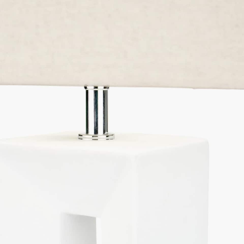 image 1 of Block White Ceramic Tall Table Lamp Cream | White