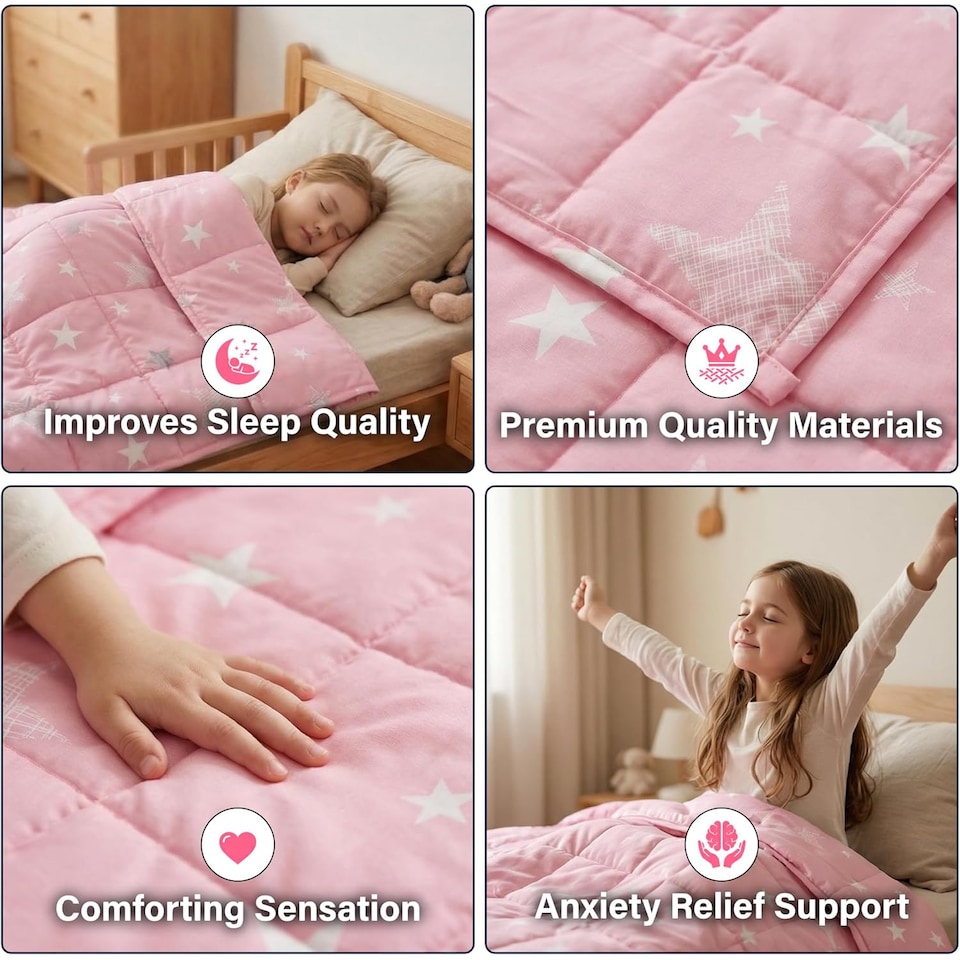 image 1 of Weighted Blanket Fluffy Quilted Pocket Throw with Non-Toxic Glass Beads Insomnia - Star Theme (Pastel Pink) | Multi