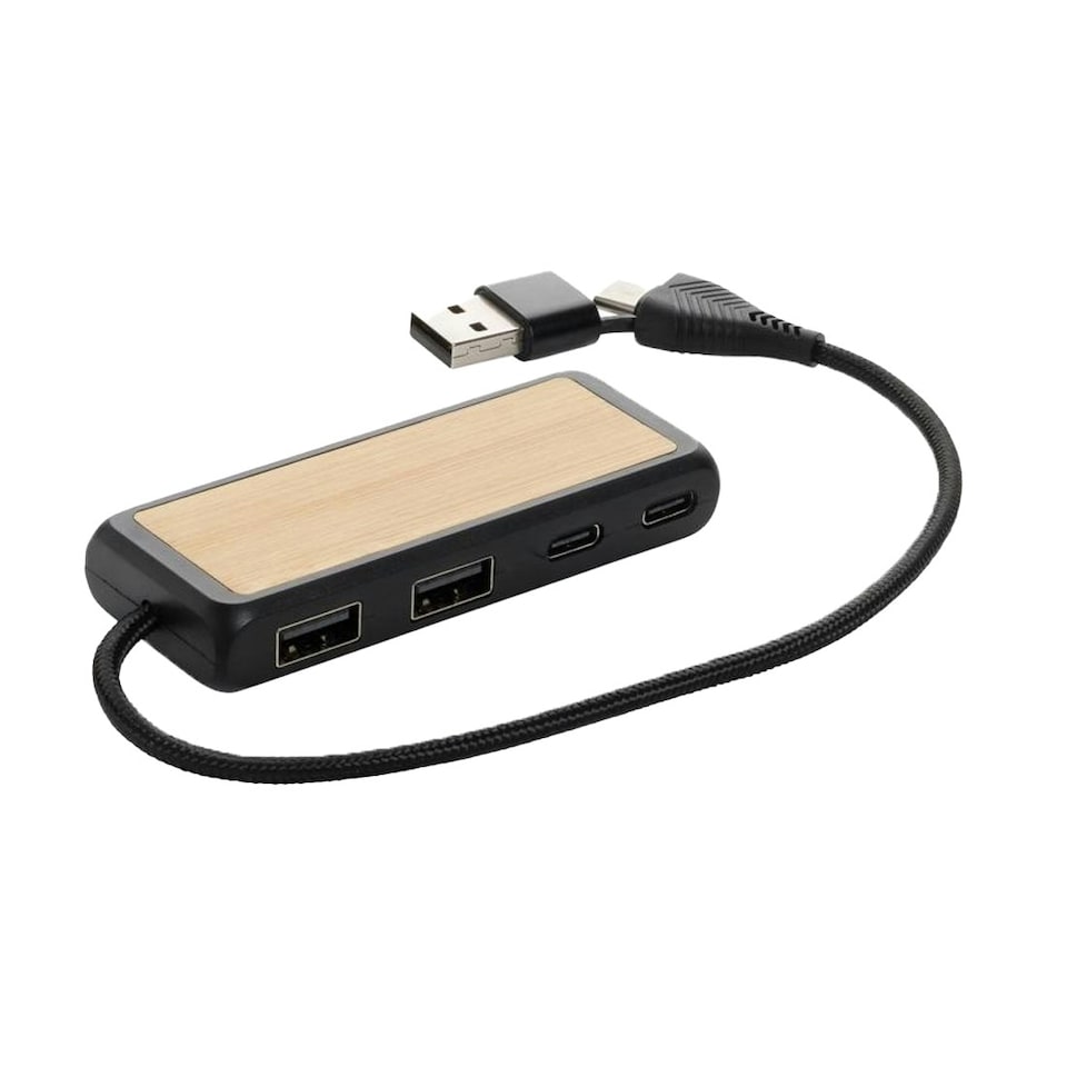 image 1 of XD Collection Link Bamboo USB Hub - Black - One Size