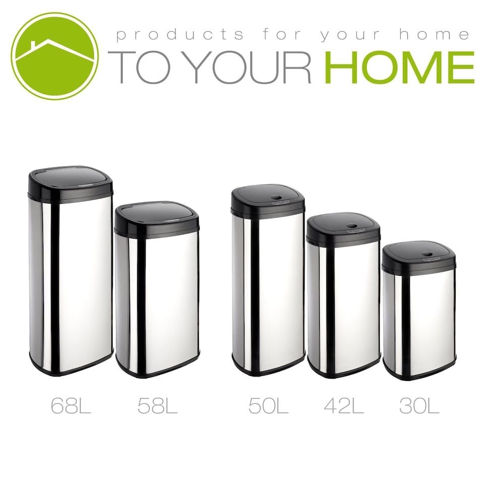 image 1 of Dihl 68L Onyx Chrome with Black Lid Stainless Steel Auto Touchless Hands-free Sensor Kitchen Waste Dust Bin Automatic Motor