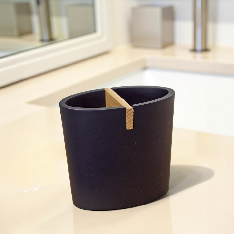 image 1 of Showerdrape Sonata Black & Bamboo Toothbrush Holder | Black | 1