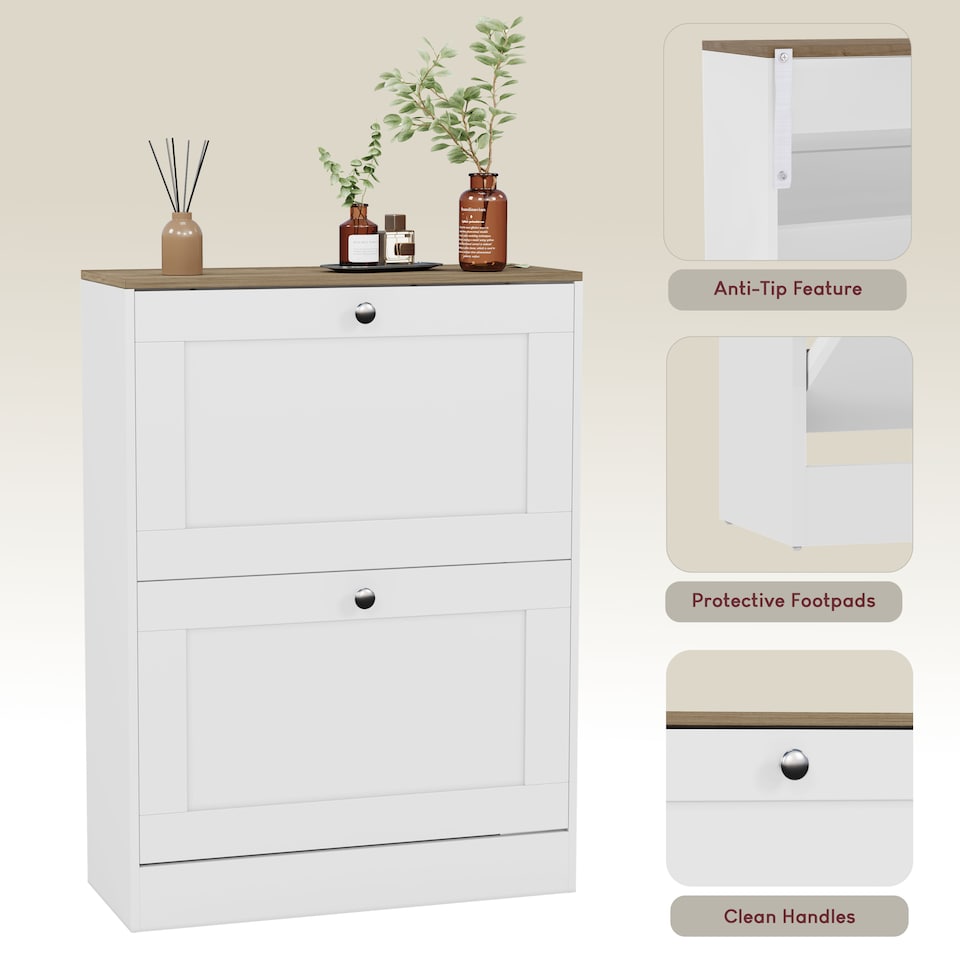 image 1 of Vida Designs 2 Drawer Compact Shoe Cabinet Hallway Home Entrance Storage Unit - White & Oak