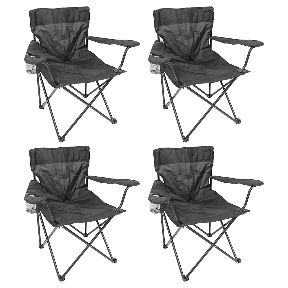 image 1 of Harbour Housewares Folding Canvas Camping Chairs - Matt Black/Black - Pack of 4
