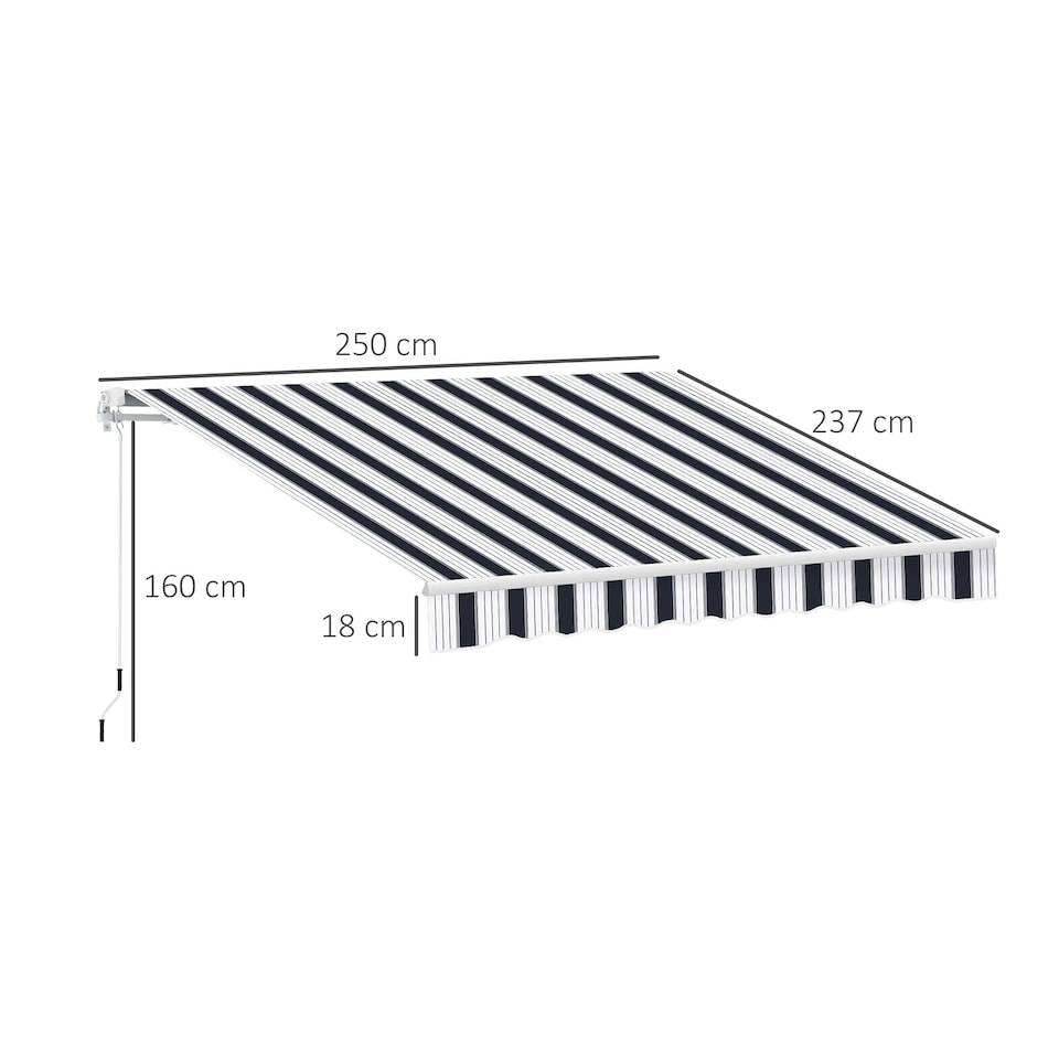 image 1 of Outsunny Garden Sun Shade Canopy Retractable Awning, 2.5 x 2m, Blue and White
