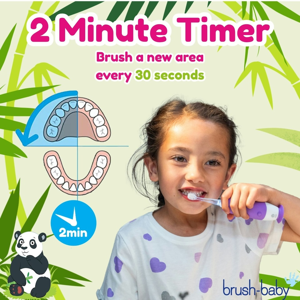 image 1 of Brush Baby WildOnes™ Panda Kids Electric Rechargeable Toothbrush