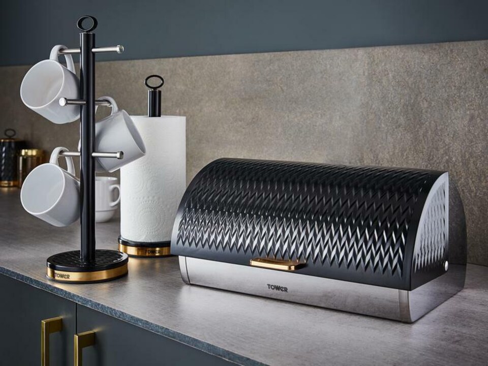 image 1 of Tower Empire Black Bread Bin Canisters Kitchen Storage Set