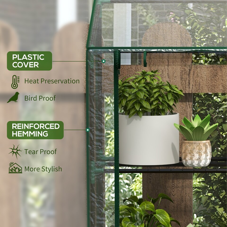 image 1 of Outsunny 3 Tier Lean-to Mini Greenhouse with Plastic Cover, Clear