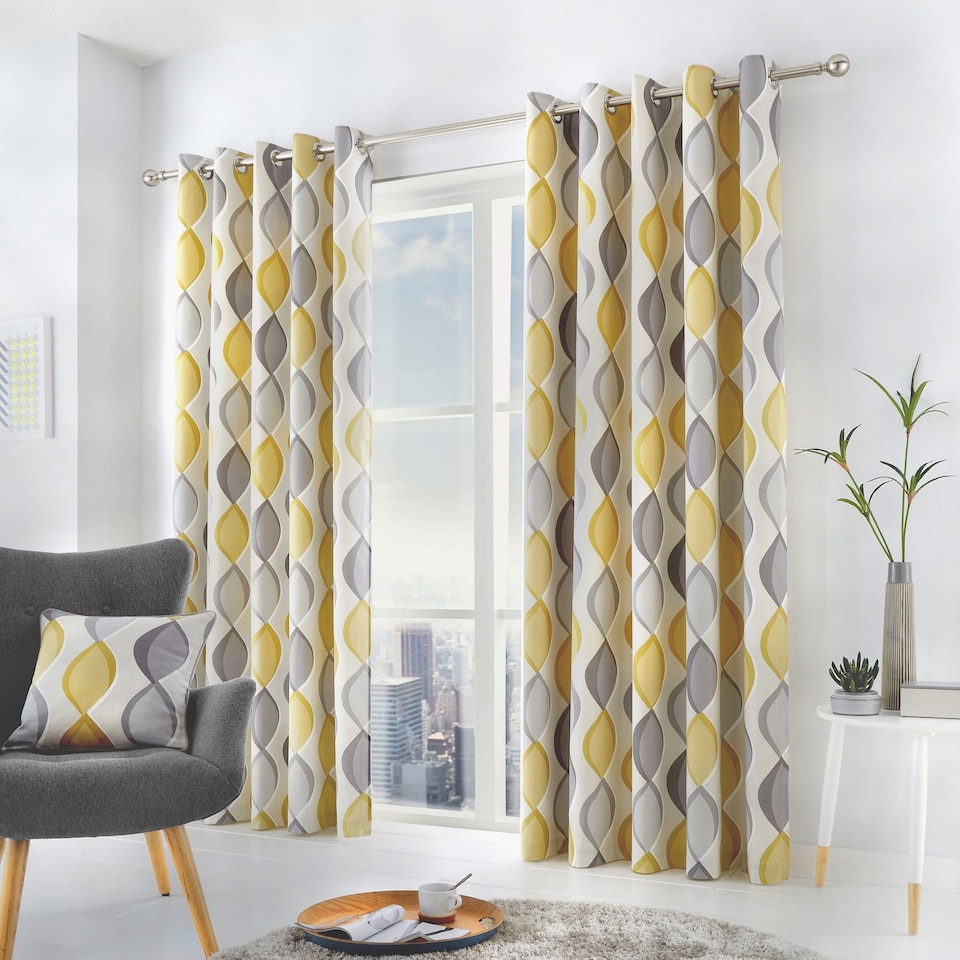 image 1 of Fusion Lennox Eyelet Curtains Grey/Ochre