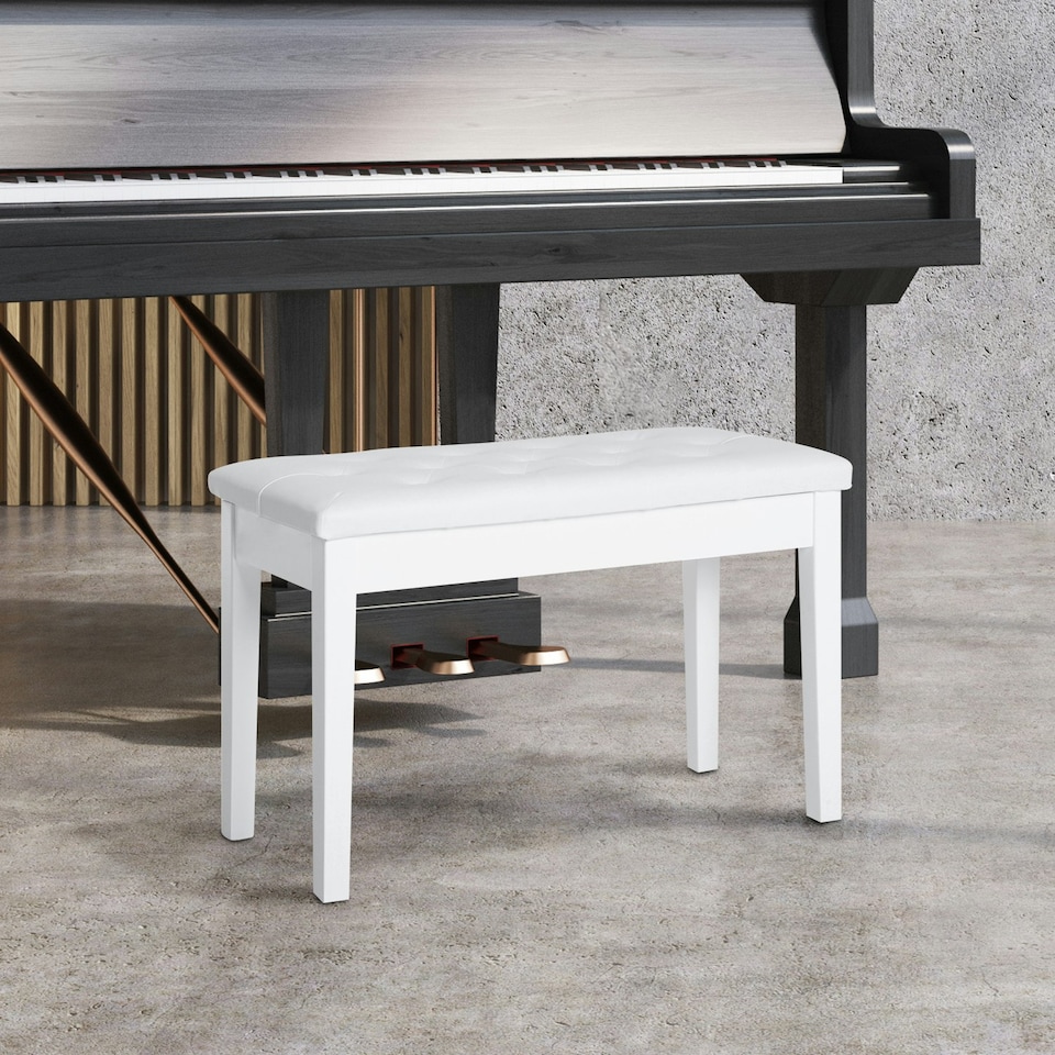 image 1 of HOMCOM Classic Piano Bench Padded Seat Wooden Makeup Stool, White